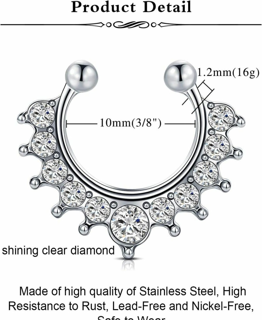 AVYRING Avyring Fake Nose Ring Hoop Faux Nose Septum Ring Non-Pierced Clip On Nostril Piercing Rings Jewelry Silver Gold Faux Body Piercing Jewelry