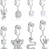 FIBO STEEL Fibo Steel 8Pcs Fake Belly Rings Clip On Belly Button Rings Surgical Steel Opal Cz Non Piercing Dangle Navel Rings Fake Belly Piercing Jewelry Faux Body Piercing Jewelry