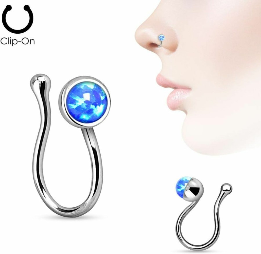 Amelia Fashion Amelia Fashion 17 Gauge Non-Piercing Opal Gem Clip-On 316L Surgical Stainless Steel (Choose Color) Faux Body Piercing Jewelry