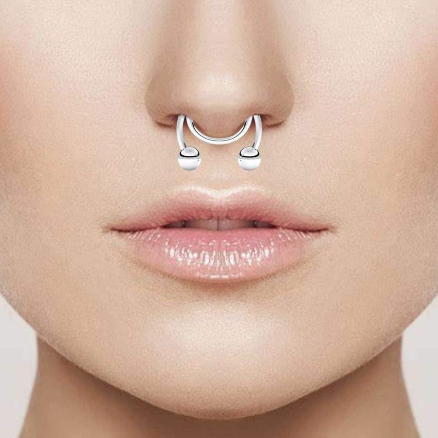 SCERRING Scerring Fake Septum Nose Hoop Rings Stainless Steel Faux Lip Ear Nose Septum Ring Non Piercing Clip On Nose Hoop Rings Body Piercing Jewelry 30Pcs Faux Body Piercing Jewelry