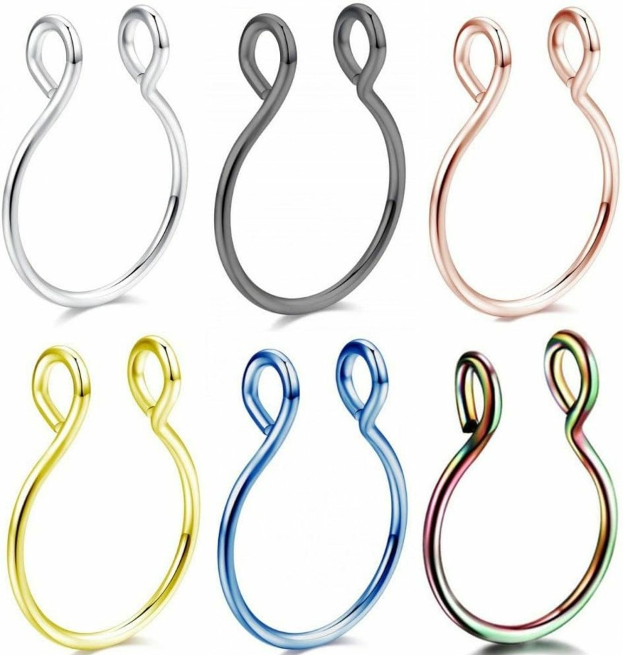 Doubyan Doubyan Nose Rings Hoop 20 Gauge 8Mm Non Piercing Stainless Steel Clip-On Fake Faux Septum Clicker Nose Hoop Ring Piercings Jewelry For Women Men Faux Body Piercing Jewelry