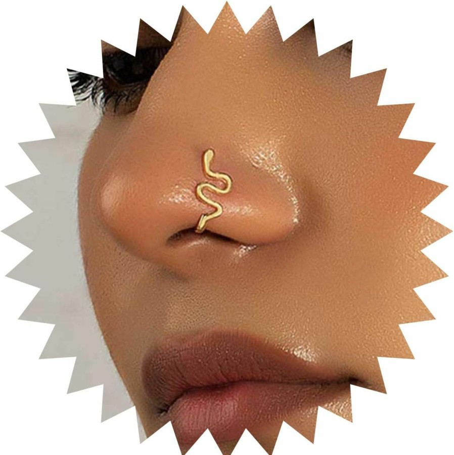 Erimberate Erimberate Punk Nose Ring Gold Serpent Nose Ring Hoop Snake Non Piercing Nose Ring Viper Serpent Clip On Nose Ring Jewelry For Women And Girls Gifts Faux Body Piercing Jewelry