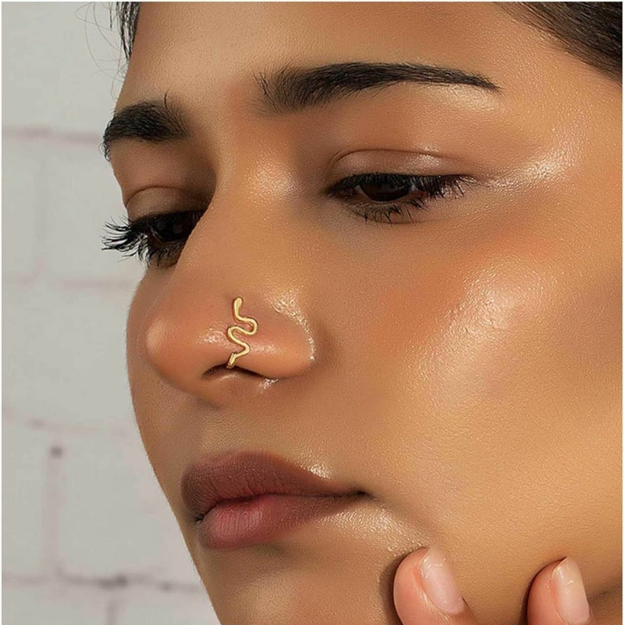 Erimberate Erimberate Punk Nose Ring Gold Serpent Nose Ring Hoop Snake Non Piercing Nose Ring Viper Serpent Clip On Nose Ring Jewelry For Women And Girls Gifts Faux Body Piercing Jewelry