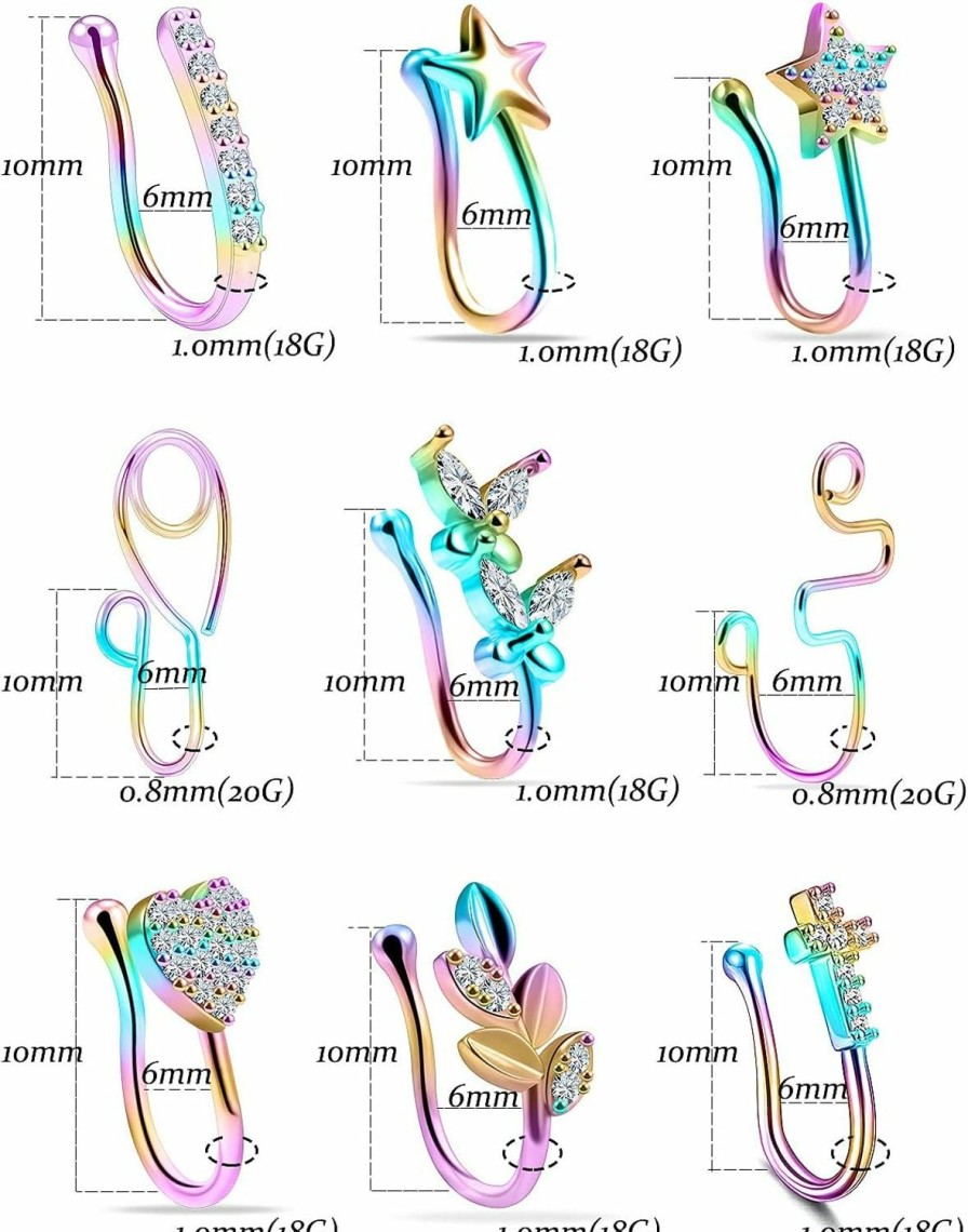 Vsnnsns Vsnnsns Fake Nose Ring Stud Stainless Steel Faux Nose Piercing Jewelry Clip On Nose Ring Cuffs Non Piercing Nose Hoop Ring For Women Men 9Pcs Faux Body Piercing Jewelry