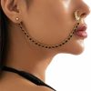 Octwine Octwine Non Piercing Beaded Tassel Nose Ring With Chain To Ear Stud Indian Belly Dance Party Nose Accessories For Women And Girls Faux Body Piercing Jewelry