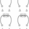 Vegolita Vegolita 4Pcs Stainless Steel Fake Septum Nose Ring For Women Men Non Piercing Septum Ring Fake Nose Rings Hoop Faux Body Piercing Jewelry With 12Pcs Replacement Balls Spike Faux Body Piercing Jewelry