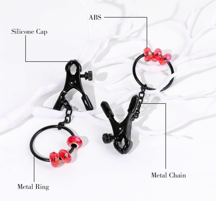 LANWAN Lanwan Black Nipple Clamps Non-Piercing Nipple Clip With O-Ring Beads Adjustable Body Chain Jewelry Decorations For Women Girls (Red) Faux Body Piercing Jewelry