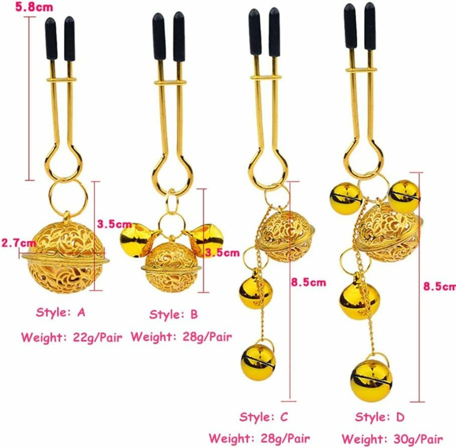 Generic Tassel Non Piercing Nipple Clips Adjustable Bell Breast Nipple Clamps Attractive Dangle Nipple Body Jewelry (Gold B) Faux Body Piercing Jewelry