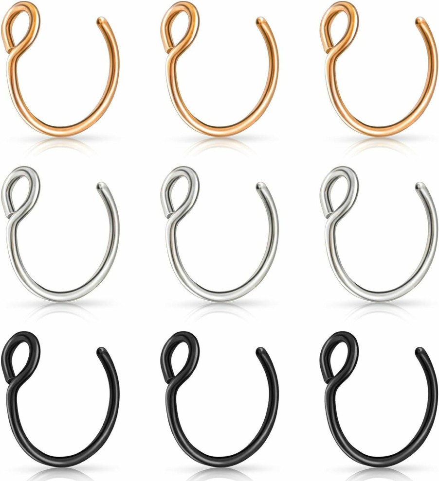 Amazon Lusofie 9Pcs Fake Nose Rings,Fake Nose Ring Hoop Stainless Steel Nose Hoop For Faux Lip Septum Nose Ring Set Faux Body Piercing Jewelry