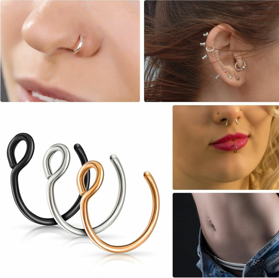 Amazon Lusofie 9Pcs Fake Nose Rings,Fake Nose Ring Hoop Stainless Steel Nose Hoop For Faux Lip Septum Nose Ring Set Faux Body Piercing Jewelry