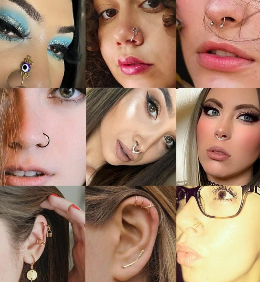 REVOLIA Revolia 24Pcs Faux Nose Ring Fake Septum Piercing Nose Cuff Fake Septum Ring Faux Lip Ear Ring Clip On Non Piercing Set Faux Body Piercing Jewelry