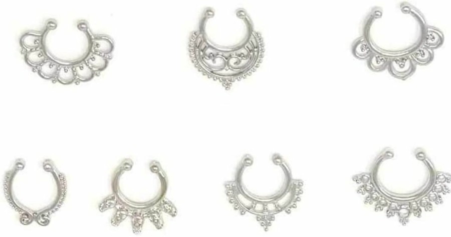 Honbay Honbay 7Pcs Mix Style Silver Fake Septum Clicker Nose Ring Non Piercing Hanger Clip Body Jewelry Faux Body Piercing Jewelry