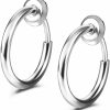 JEWELRIESHOP Jewelrieshop Retractable Earrings Fake Hoop Fake Nose Ring Non Pierced Earrings Fake Cartilage Piercing Clip On Nose Ring Septum Ring For Women (1 Pair, Black/Silver/Gold/White) Faux Body Piercing Jewelry