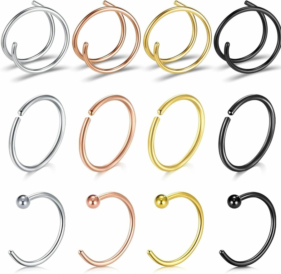 ZS Zs 9-36Pcs Faux Septum Nose Rings For Women Men, Fake Nose Rings Hoop, 316L Stainless Steel Faux Lip Nose Septum Piercing, 8Mm Non-Pierced Clip On Nose Rings Hoop Set Faux Body Piercing Jewelry