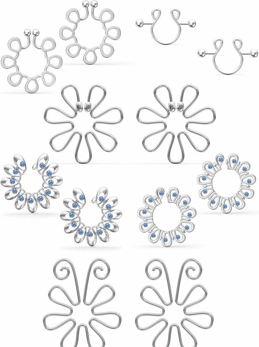 Lcolyoli Lcolyoli Fake Nipplerings Piercing Jewelry Adjustable Clip On Nipple Rings Stainless Steel Non Piercing Nipplerings Women Faux Body Piercing Jewelry