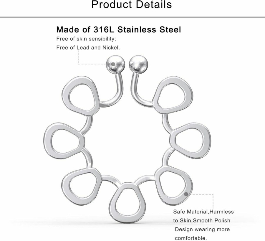 Lcolyoli Lcolyoli Fake Nipplerings Piercing Jewelry Adjustable Clip On Nipple Rings Stainless Steel Non Piercing Nipplerings Women Faux Body Piercing Jewelry