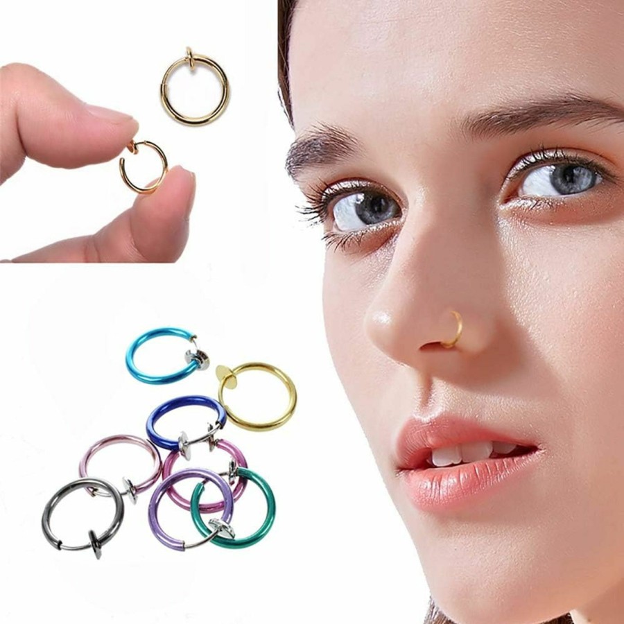 Alisaso Alisaso 12Pcs Punk Clip On Fake Nose Lip Hoop Rings Earrings Body Piercing(Color Random) Faux Body Piercing Jewelry