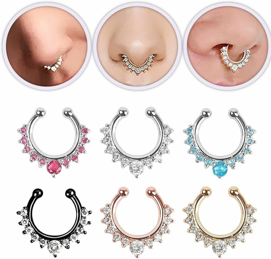 AUOCATTAIL Auocattail Fake Nose Rings, Fake Nose Septum Piercing Hoop Clip-On Stainless Steel Faux Piercing Jewelry Earring Lip Non Pierced For Women Men Faux Body Piercing Jewelry