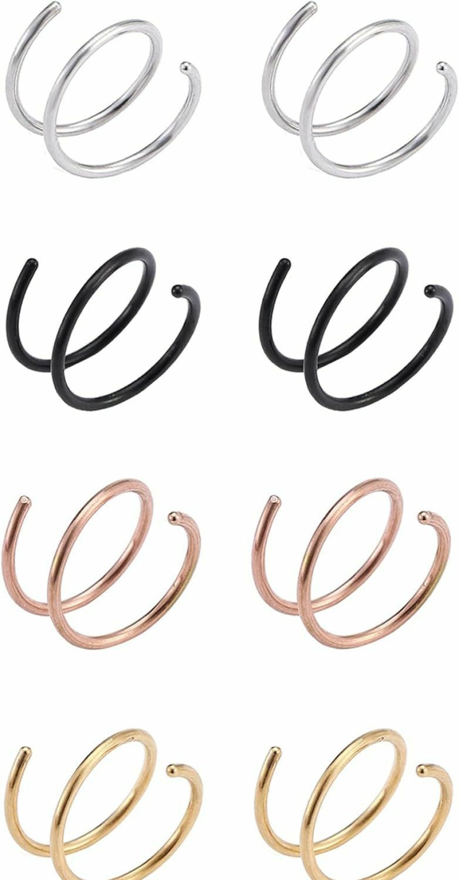 Choistily Choistily 8 Pcs Hoop Nose Ring Double Nose Ring For Single Piercing Twist Nose Ring Hoop For Women Double Piercing Nose Ring Surgical Steel Spiral Nose Ring Clearance Items Under 5 Dollars Gifts Faux Body Piercing Jewelry