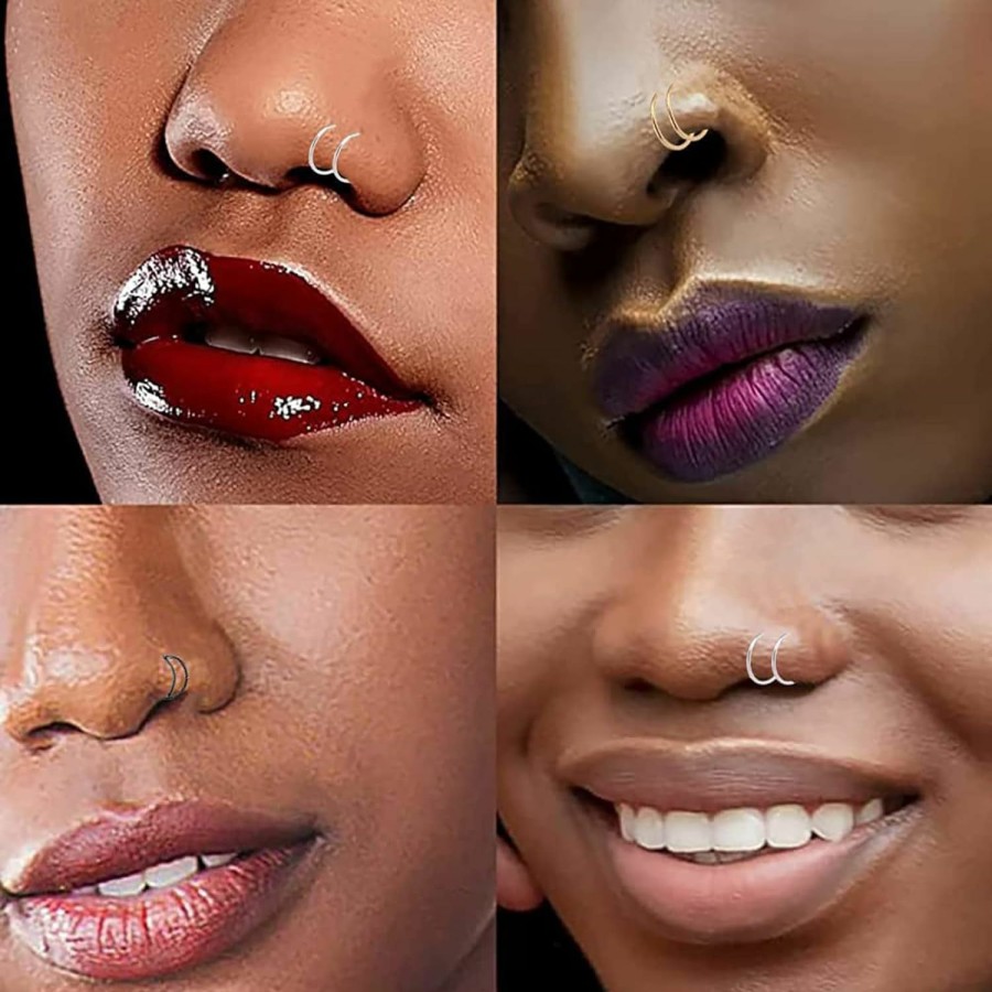 Choistily Choistily 8 Pcs Hoop Nose Ring Double Nose Ring For Single Piercing Twist Nose Ring Hoop For Women Double Piercing Nose Ring Surgical Steel Spiral Nose Ring Clearance Items Under 5 Dollars Gifts Faux Body Piercing Jewelry