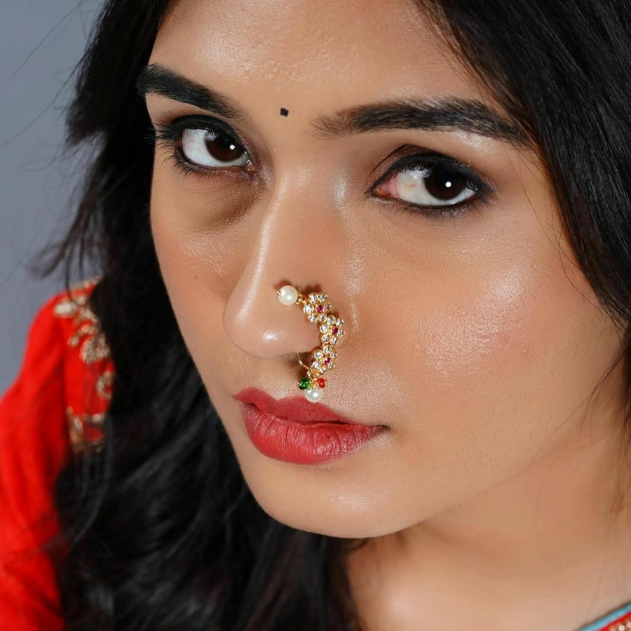 LOVENSPIRE Lovenspire Clip On Antique Golden Pressing Nose Ring With Gold Plating Marathi Nath, Nosepin, Snap On Nosepin, Indian Nose Ring, Fake Nose Ring Faux Body Piercing Jewelry