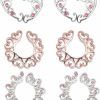 gofidin 3 Pairs Surgical Steel Blue Faux Crysta Tribal Floral Clip On Non-Pierce Fake Nipple Ring Faux Body Piercing Jewelry