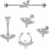 Qmcandy Qmcandy 5Pcs Stainless Steel 14G 16G Nose Ear Navel Piercing Set Bat Industrial Barbell Bat Fake Septum Ring Studs Earrings Faux Body Piercing Jewelry