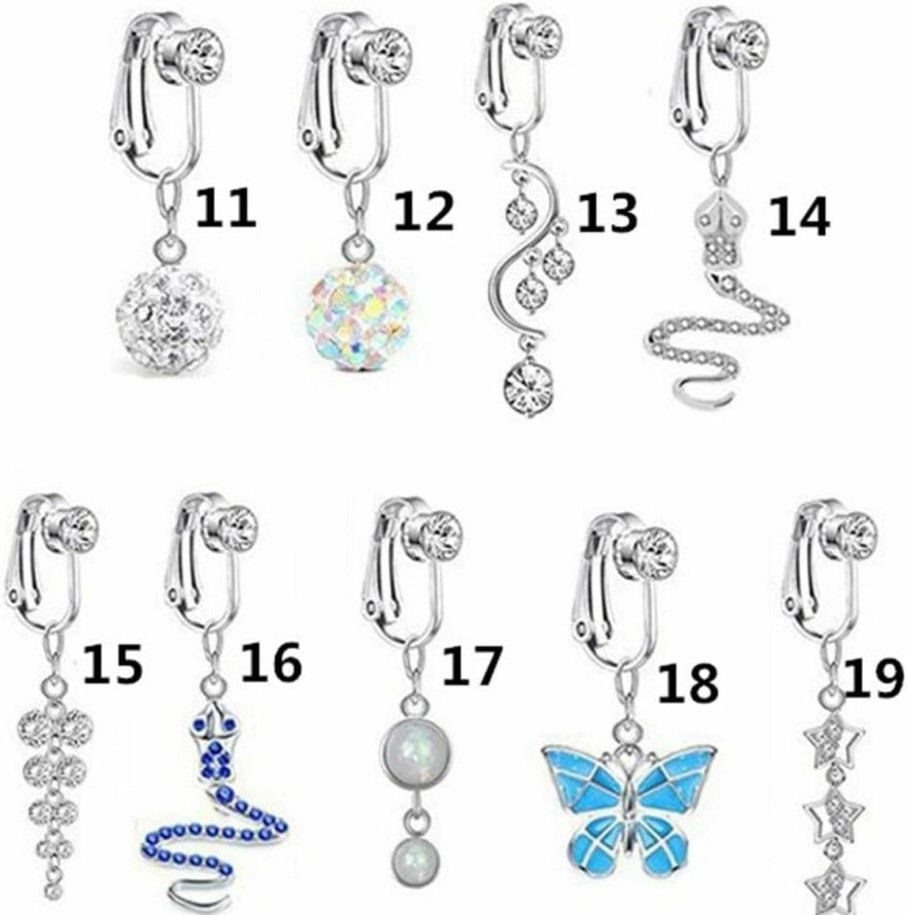 gofidin Gofidin 3Pcs Faux Fake Belly Ring Fake Belly Piercing Non Piercing Navel Ring Belly Button Cartilage Clip On Earrings Body Jewelry Faux Body Piercing Jewelry