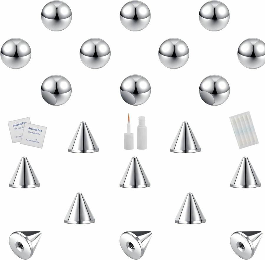 ZS Zs 20Pcs Fake Eyebrow Rings Nose Lip Labret Studs, 4Mm 5Mm Replacement Ball Cone With Eyelash Glue, Non-Piercing Body Jewelry Fake Skin Piercing Faux Body Piercing Jewelry