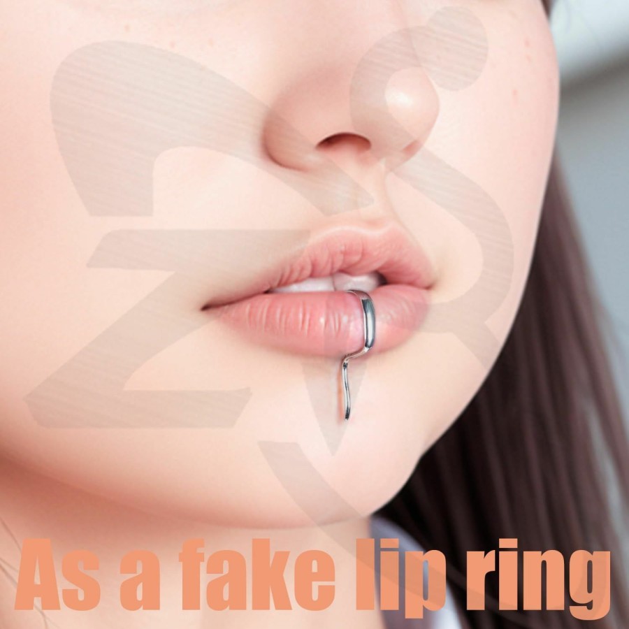 ZS Zs 925 Sterling Silver Fake Lip Piercings Cyberpunk Real Lip Rings Faux Lip Cuff Body Jewelry Non-Piercing For Women Men Faux Body Piercing Jewelry