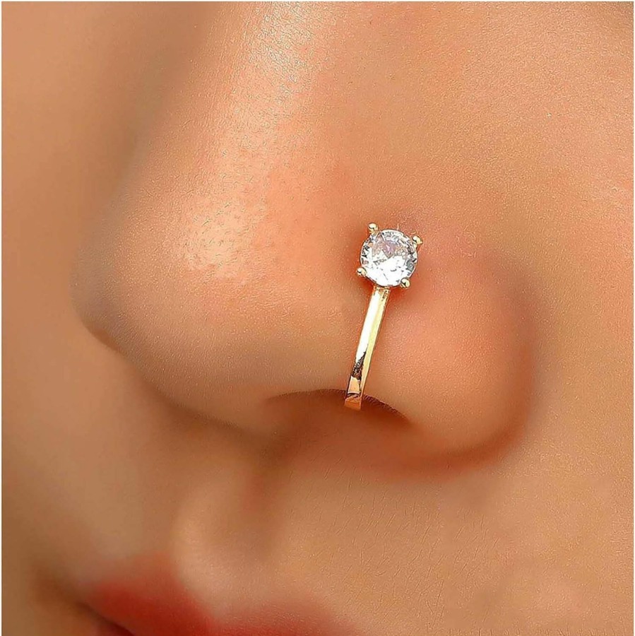 Erimberate Erimberate Punk Crystal Nose Ring Gold Cz Dot Clip On Nose Ring Tiny Crystal Non Piercing Nose Ring Rhinestone Nose Ring Hoop Jewelry For Women And Girls Gifts Faux Body Piercing Jewelry