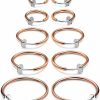 JEWELRIESHOP Jewelrieshop Clip On Hoop Earrings For Women Fake Nose Ring Faux Lip Septum Ring Fake Cartilage Earrings Spring Endless Hoop Earrings Non Piercing Lobes Men Girl (5 Pairs,13Mm-25Mm,Mixed Colors/Sized) Faux Body Piercing Jewelry