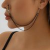 Kenjudess Kenjudess Gothic Black Chain Tassel Nose Ring Nose To Ear Hook Pierced Septum Hoop Ring Punk Hip Hop Party Nose Accessories For Women And Girls Faux Body Piercing Jewelry