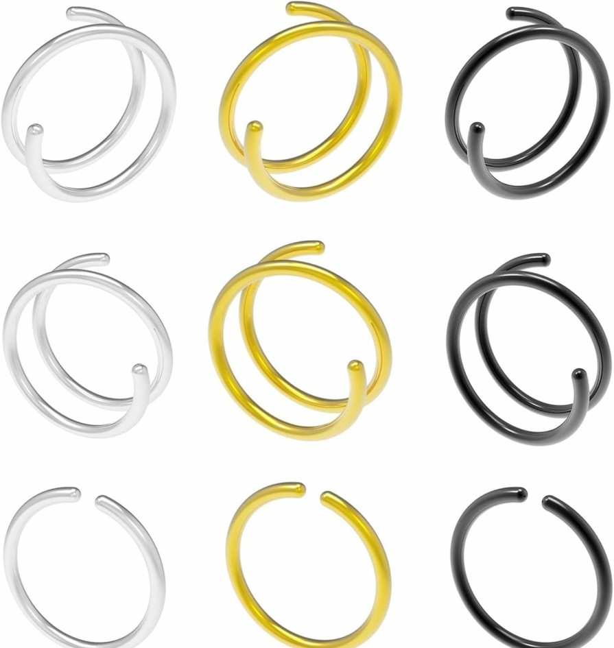 kingdot 20G Double Nose Hoops Rings For Single Piercing Nose Hoop Left Right Screw Nose Ring Hoop Spiral Nose Ring Hoop Piercing Jewelry For Women Girls Men Faux Body Piercing Jewelry