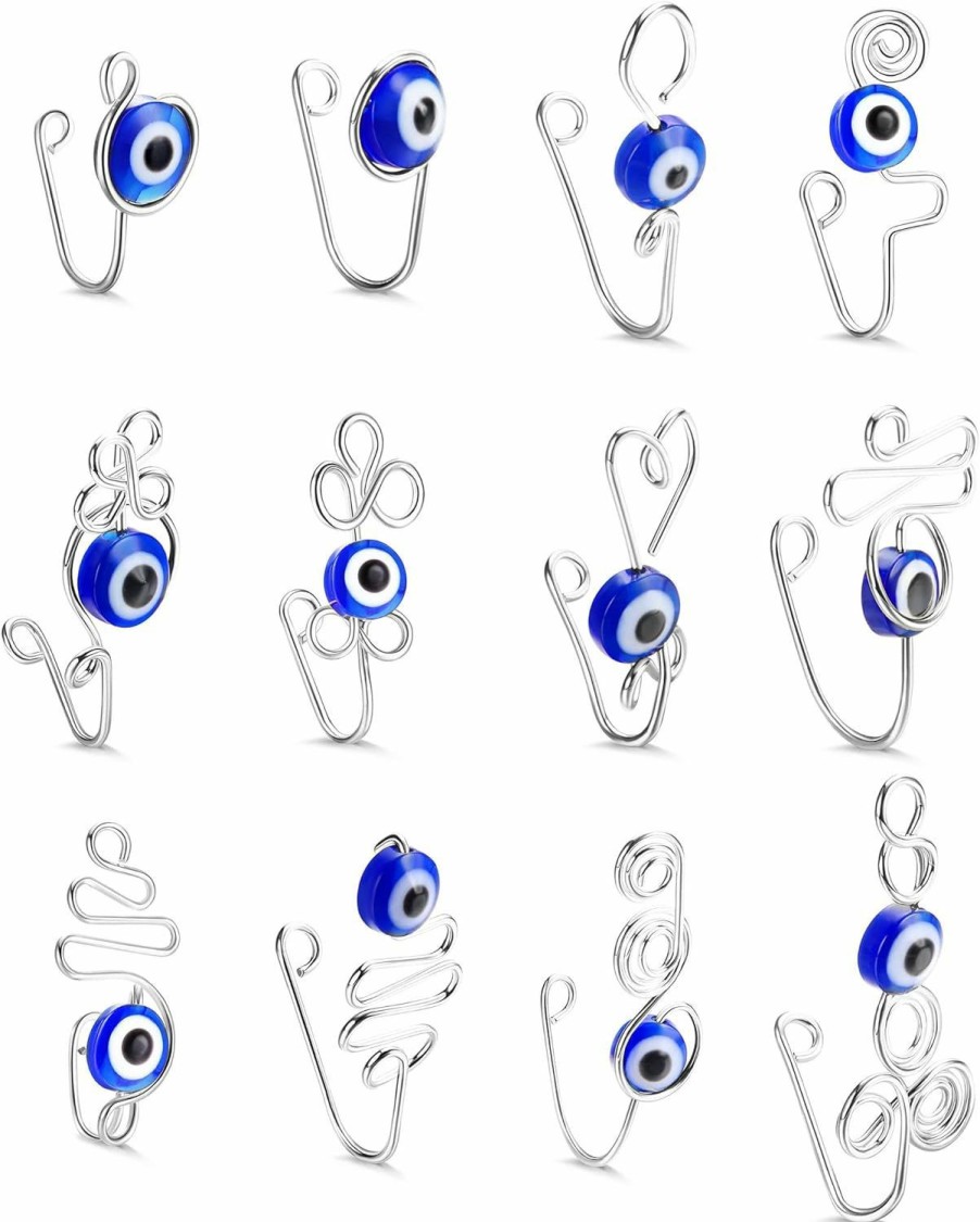 Ubjuliwa Ubjuliwa 12Pcs Evil Eye Nose Cuff Fake Nose Ring For Women Non Piercing Nose Cuffs Clip On Nose Ring For Non Pierced Nose Adjustable Fake Piercings Faux Body Piercing Jewelry