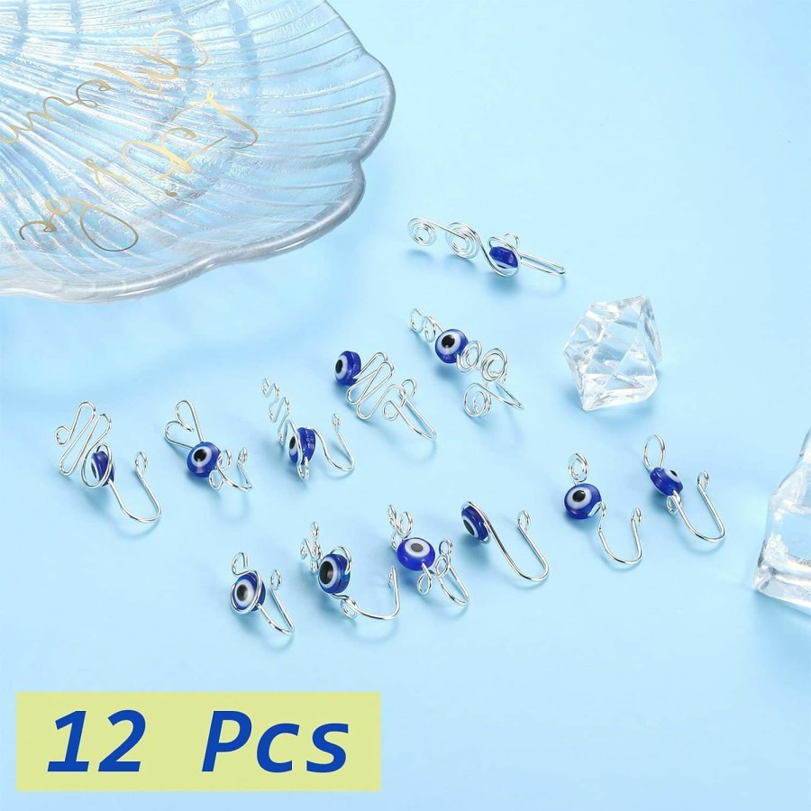 Ubjuliwa Ubjuliwa 12Pcs Evil Eye Nose Cuff Fake Nose Ring For Women Non Piercing Nose Cuffs Clip On Nose Ring For Non Pierced Nose Adjustable Fake Piercings Faux Body Piercing Jewelry