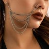 Octwine Octwine Bohemian Multilayer Non Piercing Nose Ring With Dangle Earrings Chain Indian Belly Dance Party Silver Nose Accessories Trendy Jewelry For Women And Girls Faux Body Piercing Jewelry