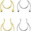 OUFER Oufer 4Pcs Fake Nose Rings Stainless Steel Septum Jewelry, Faux Nose Studs Septum, Nose Cuffs For Women And Men Faux Body Piercing Jewelry