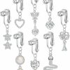 Akeoqi Akeoqi 8Pcs Fake Belly Ring Clip On Belly Button Rings Heart Cz Star Snake Butterfly Evil Eye Flower Devil Non Piercing Dangling Navel Ring Jewelry Set For Women Silver Tone Faux Body Piercing Jewelry