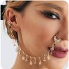 Wiwpar Wiwpar Gold Flower Nose Hoop Chain Rings Black Crystal Pendent Non Piercing Nose Rings Nose To Ear Chain Indian Fake Septum Ring Nose Body Jewelry Nose Dangle Earrings For Women Girls (Style6) Faux Body Piercing Jewelry