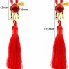 eartif 2Pcs Women Non Piercing Clamps With Rings Adjustable Stainless Steel Body Clips Dangle Fake Piercing Jewelry (Red Tassel) Faux Body Piercing Jewelry