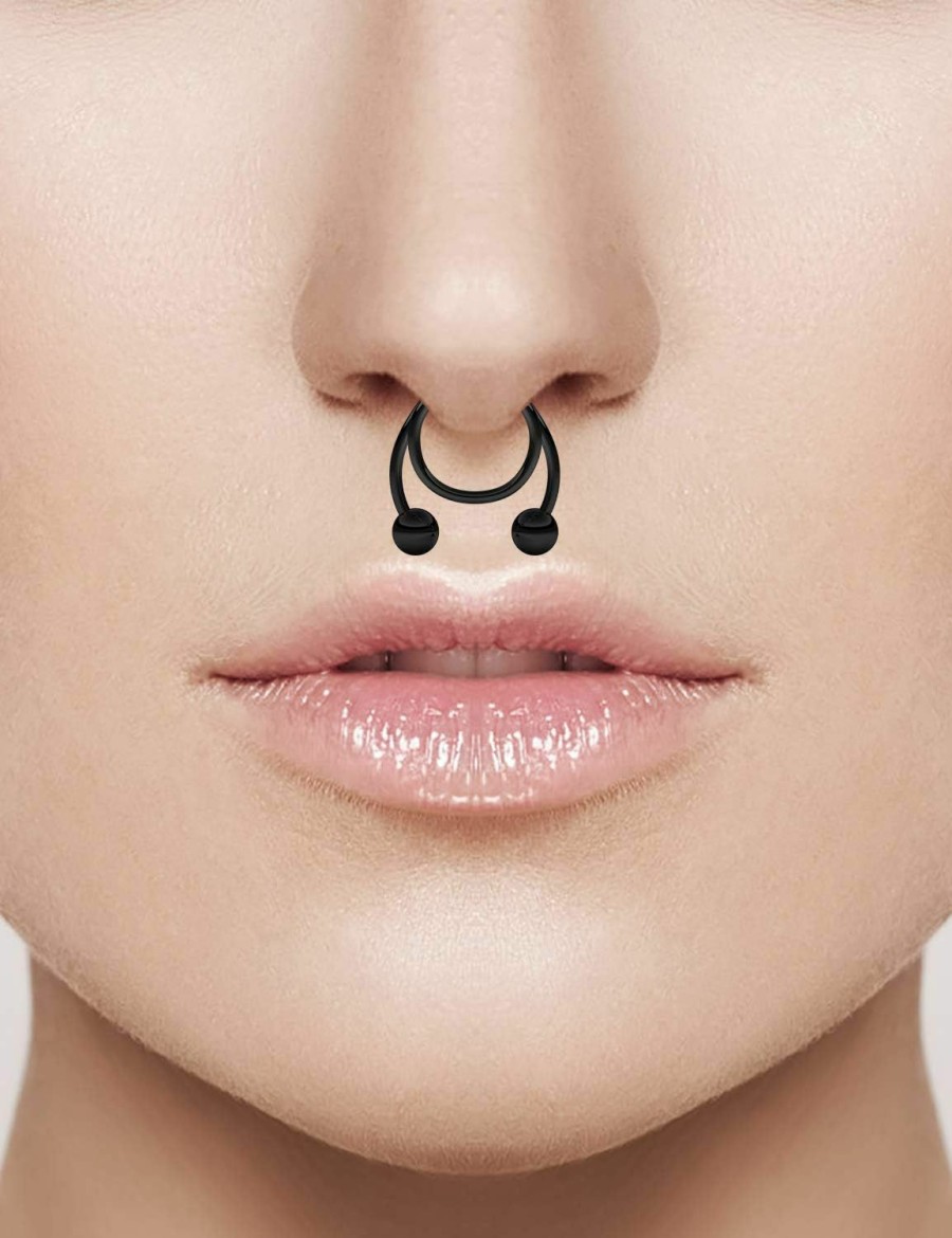 SCERRING Scerring Fake Septum Nose Hoop Rings Stainless Steel Faux Lip Ear Nose Septum Ring Non Piercing Clip On Nose Hoop Rings Body Piercing Jewelry Clear Cz 15Pcs Faux Body Piercing Jewelry