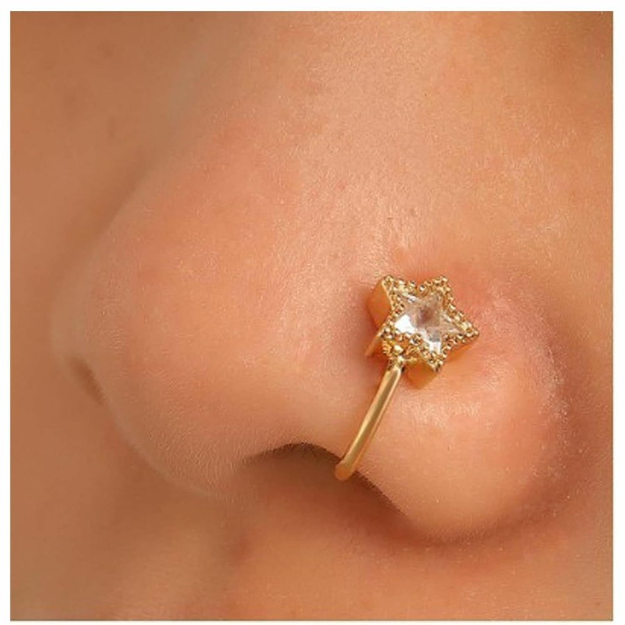 Erimberate Erimberate Punk Crystal Star Nose Ring Gold Star Non Piercing Nose Ring Cz Star Nose Ring Hoop Star Clip On Nose Ring Jewelry For Women And Girls Gifts Faux Body Piercing Jewelry