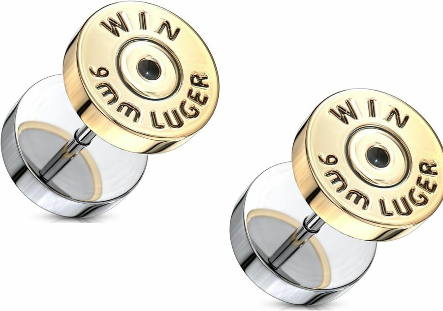 Pierced Owl 16Ga Winchester 9Mm Luger Bullet Casing 316L Stainless Steel Fake Cheater Plugs, Sold As A Pair Faux Body Piercing Jewelry