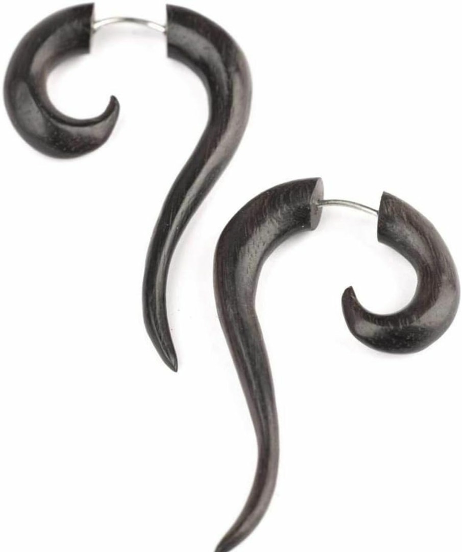 81stgeneration 81Stgeneration Women'S Men'S Brown Wood Fake Stretcher Expander Spiral Tribal Earrings Faux Body Piercing Jewelry