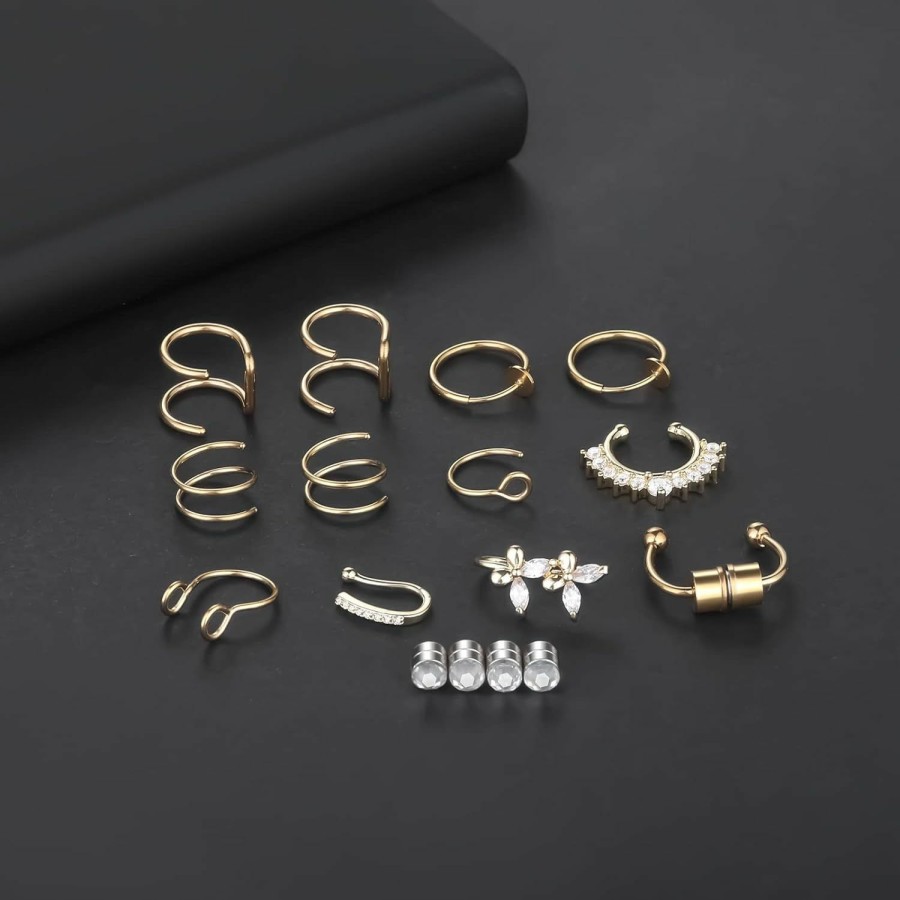 ChiMunllin Chimunllin Fake Nose Rings Fake Septum Fake Nose Studs Stainless Steel Faux Piercing Nose Rings Fake Septum Rings Non Pierced Jewelry For Women Men Faux Body Piercing Jewelry