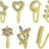 FUAHXYES Fuahxyes 7Pcs African Non Piercing Nose Ring Clip Cuffs Gold Plated Crystal Zircon Clip On Nose Ring Cuffs Set Fake Nose Cuff For Women Girls Faux Body Piercing Jewelry