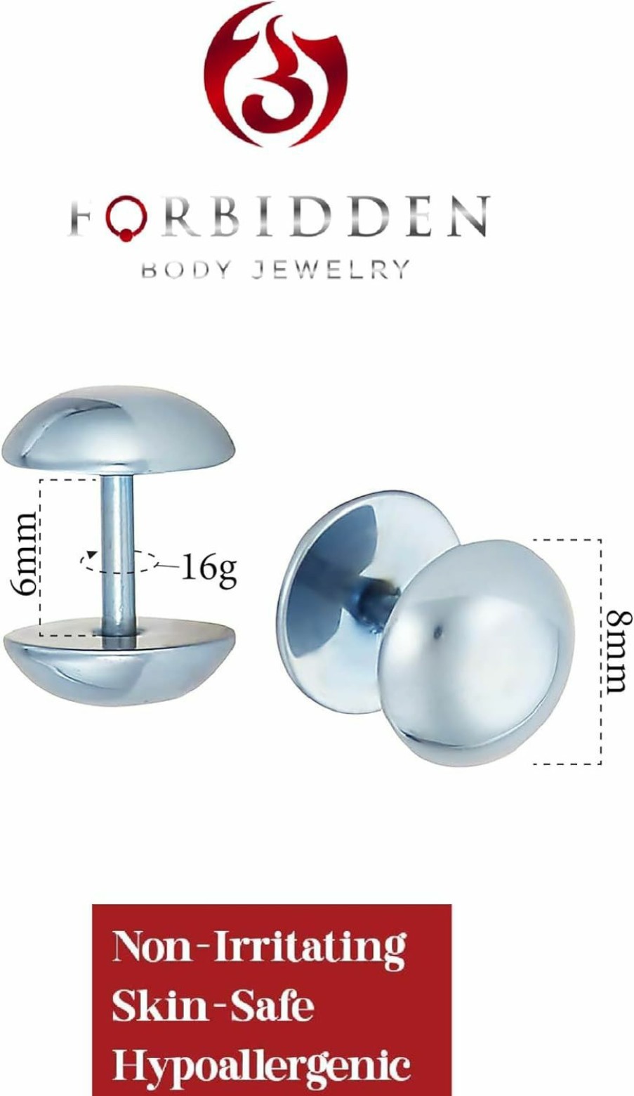 Forbidden Body Jewelry Forbidden Body Jewelry 16G 8Mm Titanium Ip Plated Surgical Steel Dome Cheater Plug Earrings, Fake 0 Gauge Earrings Faux Body Piercing Jewelry