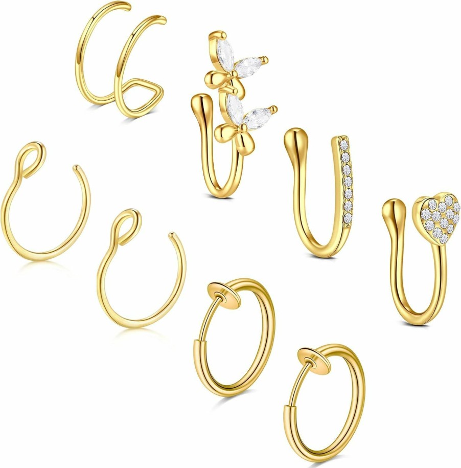 Zolure Zolure Fake Nose Ring Fake Septum Fake Nose Stud Nose Cuff Clip On Faux Nose Piercing Jewelry For Non Pierced Nose Faux Body Piercing Jewelry