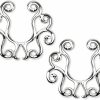 Pierced Owl Silver Tone Vintage Tribal Floral Clip On Non-Pierce No Pierce Fake Nipple Rings, Sold As A Pair Faux Body Piercing Jewelry